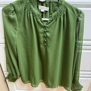 LOFT Olive Green Smocked Blouse